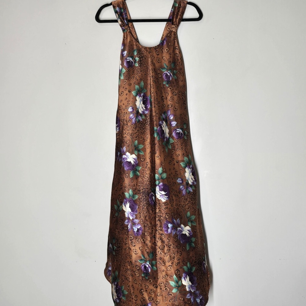 Cinema Etoile Floral Slip‎ Dress Leopard Print 90s Y2K Brown Midi S